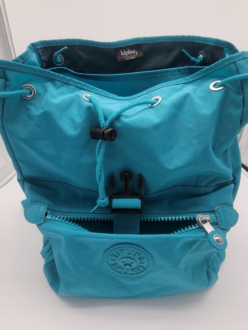 Kipling Teal Nylon Drawstring Daypack
